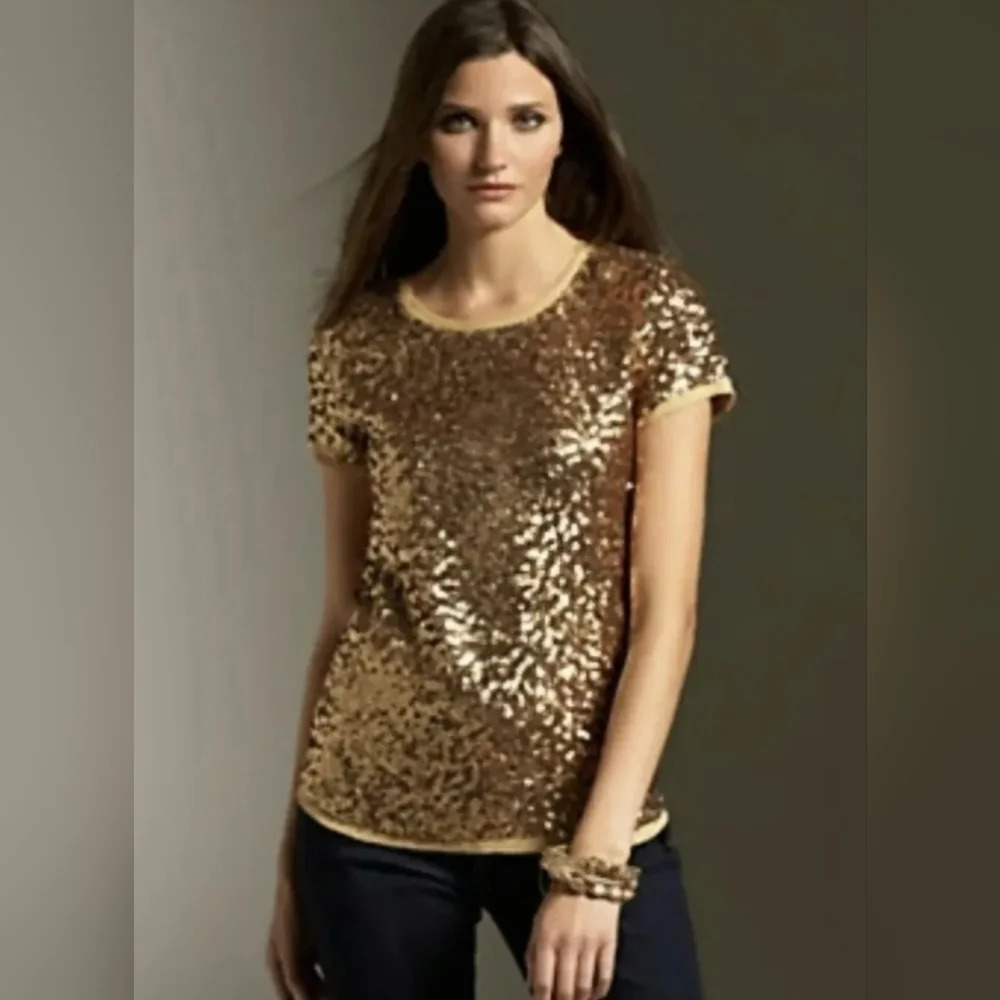 Talbots Woman's NWT GOLD  SS Sequin Silk Lined  Blouse Sz 10P